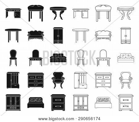 Furniture And Interior Black, Outline Icons In Set Collection For Design.home Furniture Vector Symbo