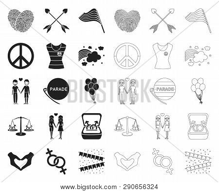 Gay And Lesbian Black, Outline Icons In Set Collection For Design.sexual Minority And Attributes Vec
