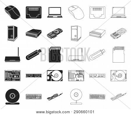 Personal Computer Black, Outline Icons In Set Collection For Design. Equipment And Accessories Vecto