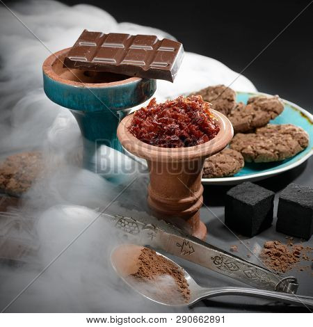 Set Of Objects Related To Smoking Hookah With Chocolate Aroma