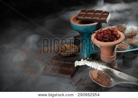 Set Of Objects Related To Smoking Hookah With Chocolate Aroma
