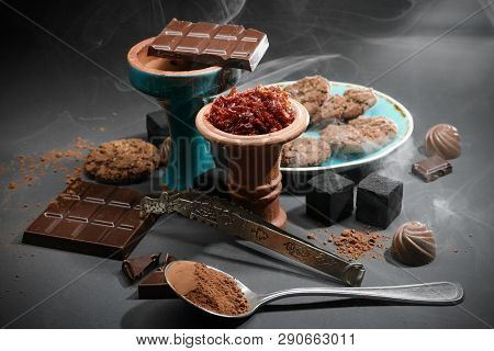 Set Of Objects Related To Smoking Hookah With Chocolate Aroma