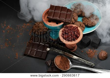 Set Of Objects Related To Smoking Hookah With Chocolate Aroma