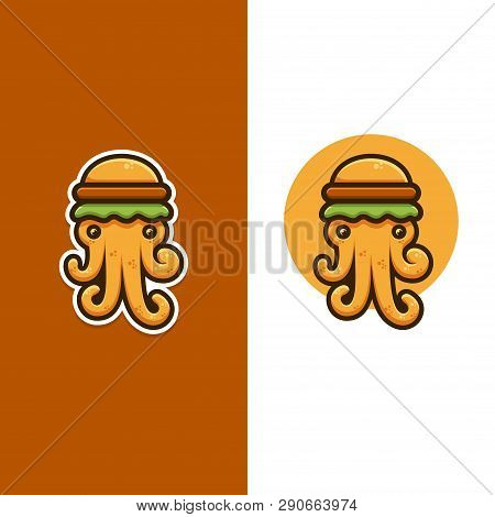 Octopus & Burger Logo Logo. Good For Food Industry, Like Restaurant, Seafood, Fast Food, Etc.