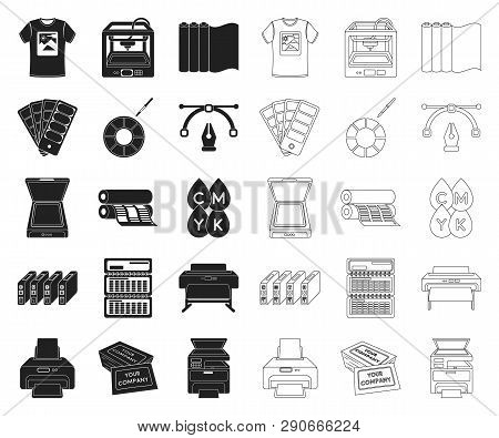 Typographical Products Black, Outline Icons In Set Collection For Design. Printing And Equipment Vec
