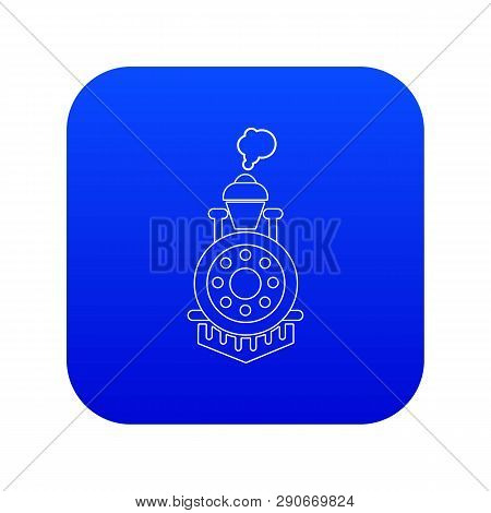 Locomotive Icon Blue Vector Isolated On White Background