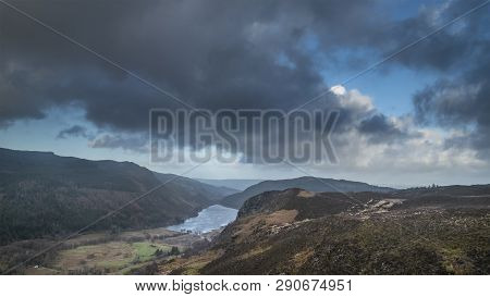 Landscape Image Of View From Peak Of Crimpiau Towards Llyn Crafnant In Snowdonia