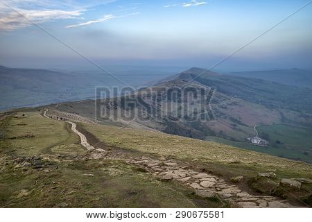 Beautiful Sunset Landscape Image Of The Great Ridge In The Peak District In England