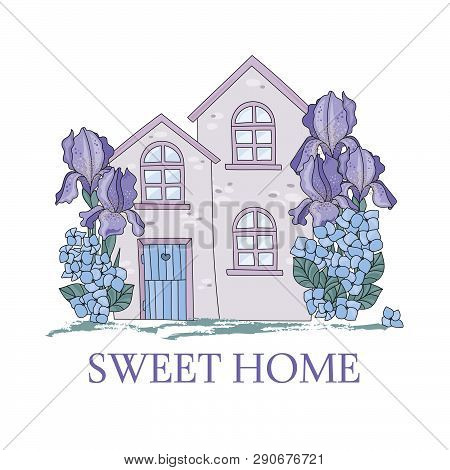 Spring Iris Season Bouquet Flower Garden Holiday Cartoon Vector Illustration Set For Print Fabric An