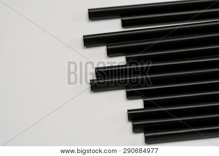 Set Beautiful Black, Colored Pencils Of Colored Pencils On White Ground. Back To School.