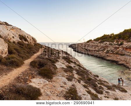 Lampedusa, Italy - July, 29: View Of Cala Greca At Sunset In The Summer Season On July 29, 2018