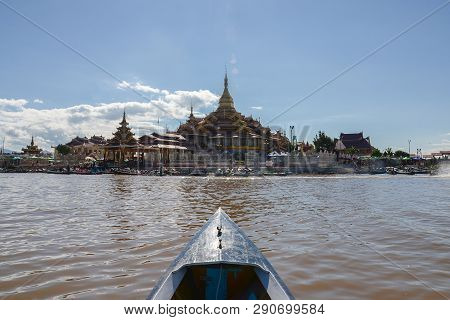 Phaung Daw Oo Pagoda at Inle Lake in Shan, Myanmar.Floating village of inle fisherman famous landmark in myanmar