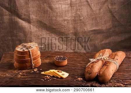 Breads Concept Of Teasty Home Food Close Up On Wooden Background