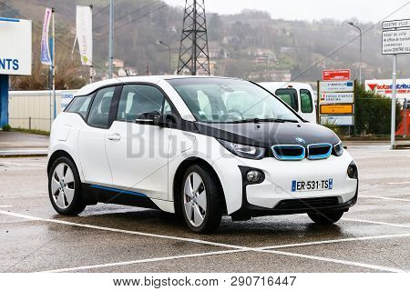 Auvergne-rhone-alps, France - March 15, 2019: Electric Car Bmw I3 (i01) In The City Street.