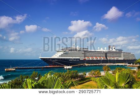 Willemstad, Curacao - April 05, 2018:  Cruise Ship Zuiderdam, Holland America Line, Docked At Port W