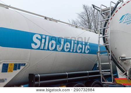 Handewitt, Germany - February 14, 2019: Sil Jelicic Sign. Sil Jelicic Is Transport Company.