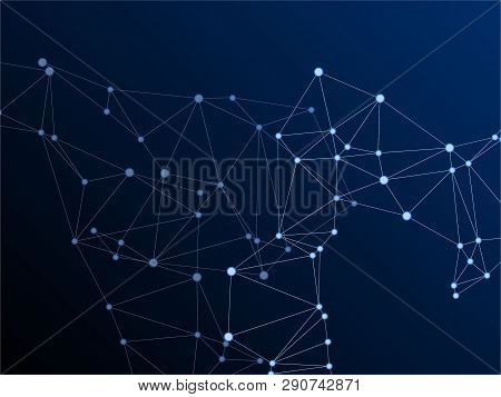 Gometric Plexus Structure Cybernetic Concept. Network Nodes Plexus Dark Blue Background. Fractal Hub