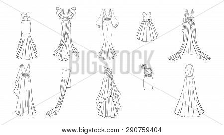 A Set Of Different Dresses. Modern And Classic Style. Dresses For Prom, Gala Evening, Wedding, Masqu