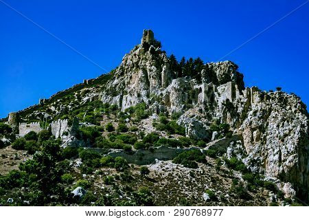 Landscape. View From The Top Of The Mountain To The Coastline Of North Cyprus And The Wall Of The Ca
