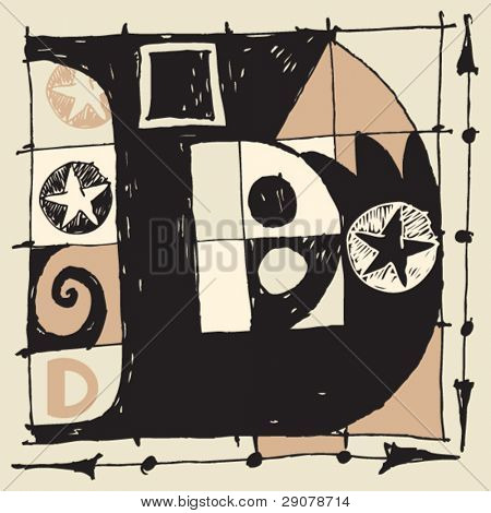ABC vector dibujado a mano, doodle D