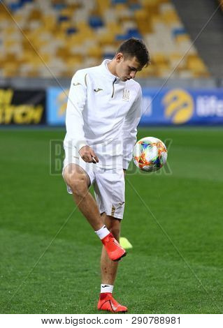 Kyiv, Ukraine - March 18, 2019: Volodymyr Shepelyev Of Ukraine National Football Team In Action Duri