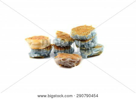 Thai Pancake With Sugar Grated Coconut Glutinous Flour Grilling On Hot Pot / Colorful Sweet Desserts