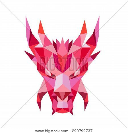 Low Polygon Style Illustration Of A Head Of A Mythical Dragon,serpent-like Legendary Creature That A