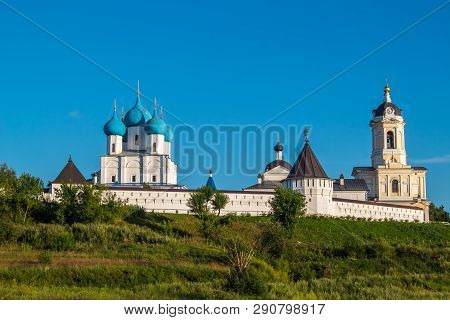 Vysotsky monastery (Vysotskiy monastyr). Orthodox monastery in Serpukhov. Panoramic view of the monastery in the distance