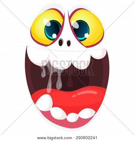 Cartoon Monster Face Laughing With Big Mouth. Vector Illustration