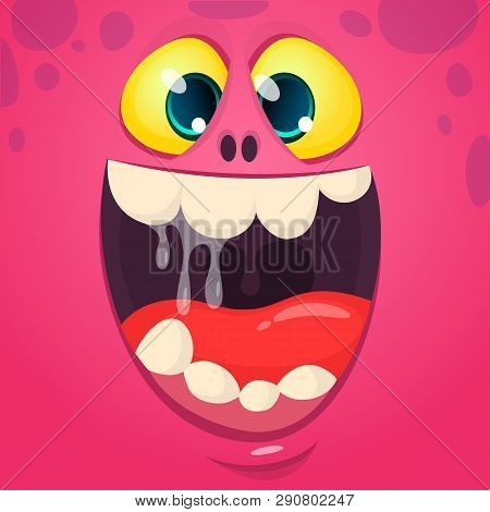 Cartoon Monster Face Laughing With Big Mouth. Vector Illustration
