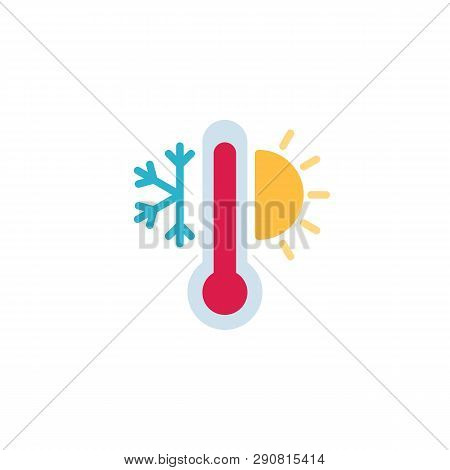 Thermometer With Sunny And Freezy Weather Flat Icon, Vector Sign, Colorful Pictogram Isolated On Whi