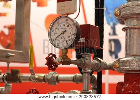 Moscow/rf - 03.20.2019: Automatic Water And Sprinkler Fire Extinguishing System. Fire Extinguishing 
