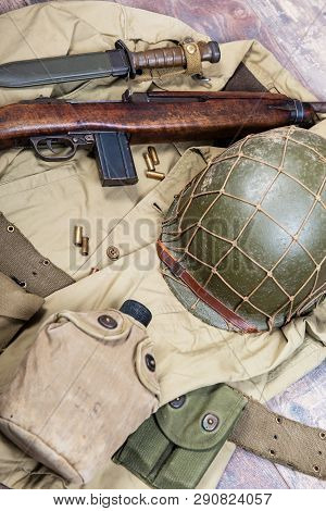 World War Two Us Military Equipment With A Rifle