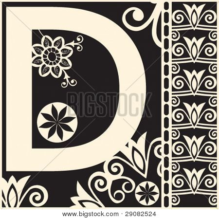 vector ornamental ABC, decorativo letra D