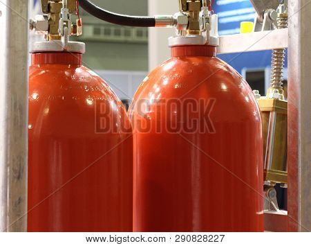 Automatic Gas Extinguishing Installation. Modular Gas Fire Extinguishing Systems. Cylinders To Extin