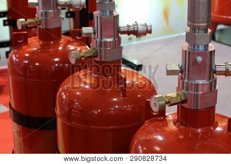 Automatic Gas Extinguishing Installation. Modular Gas Fire Extinguishing Systems. Cylinders To Extin