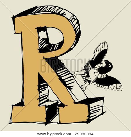 grotesque ABC, scribble letter R