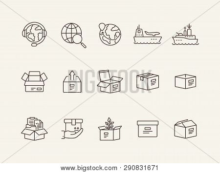 Export Line Icon Set. Worlwide Export And Packaging Concept.vector Illustration Can Be Used For Topi