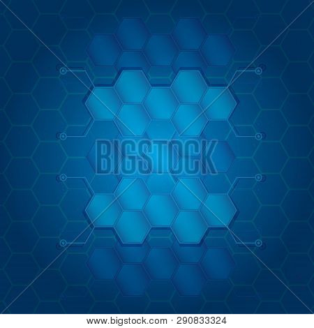 Abstract Hexagons Background With Electronic Elements, Background Color Blue. Vector Elements. Eps