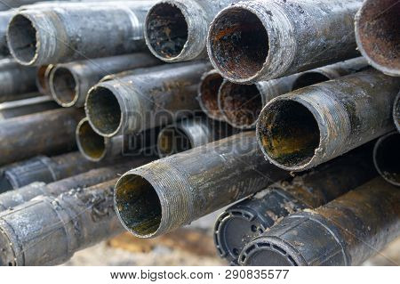 Offshore Industry Oil And Gas Production Petroleum Pipeline. Downhole Drilling Rig. Laying The Pipe 