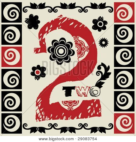 numerais de vetor de ingênuo, doodle número dois
