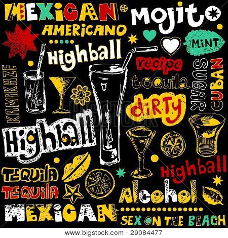 カクテルのいたずら書き手描きデザイン要素