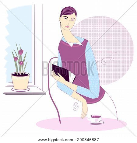 Woman With Book, Crocus Flower And Cup Of Coffee - Rest In Room, Home  Comfor, 1980 Colors, Spring