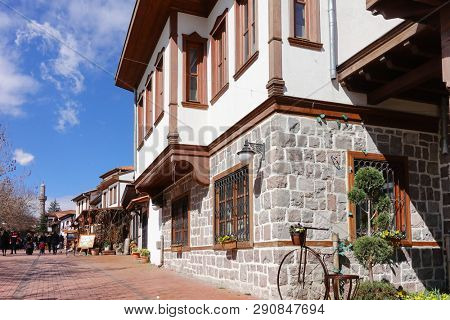 Ankara, Turkey - Renovated Ottoman style houses and street in Hamamonu District
