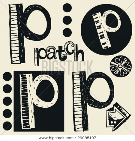 scribble alphabet, crazy doodle P
