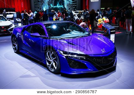 Geneva, Switzerland - March 10, 2019:  Sports Car Honda Nsx Presented At The Annual Geneva Internati