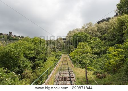 The View Of Oldest Operating Funicular Railroad Between Montecatini Terme And Montecatini Alto, Tusc