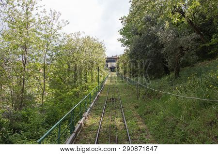 The View Of Oldest Operating Funicular Railroad Between Montecatini Terme And Montecatini Alto, Tusc