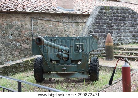 Italy, Montecatini Alto - April 25 2017: The View Of Weaponry Inside Ancient Fortress Of Montecatini