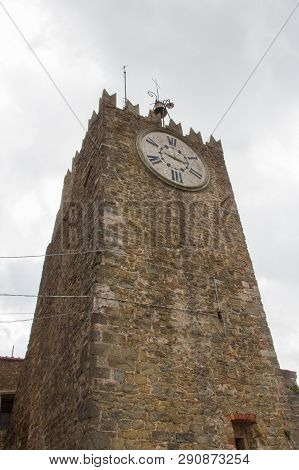 Italy, Montecatini Alto - April 25 2017: The View Of Tower Of Carmine Or Clock Tower, Xii Century, I